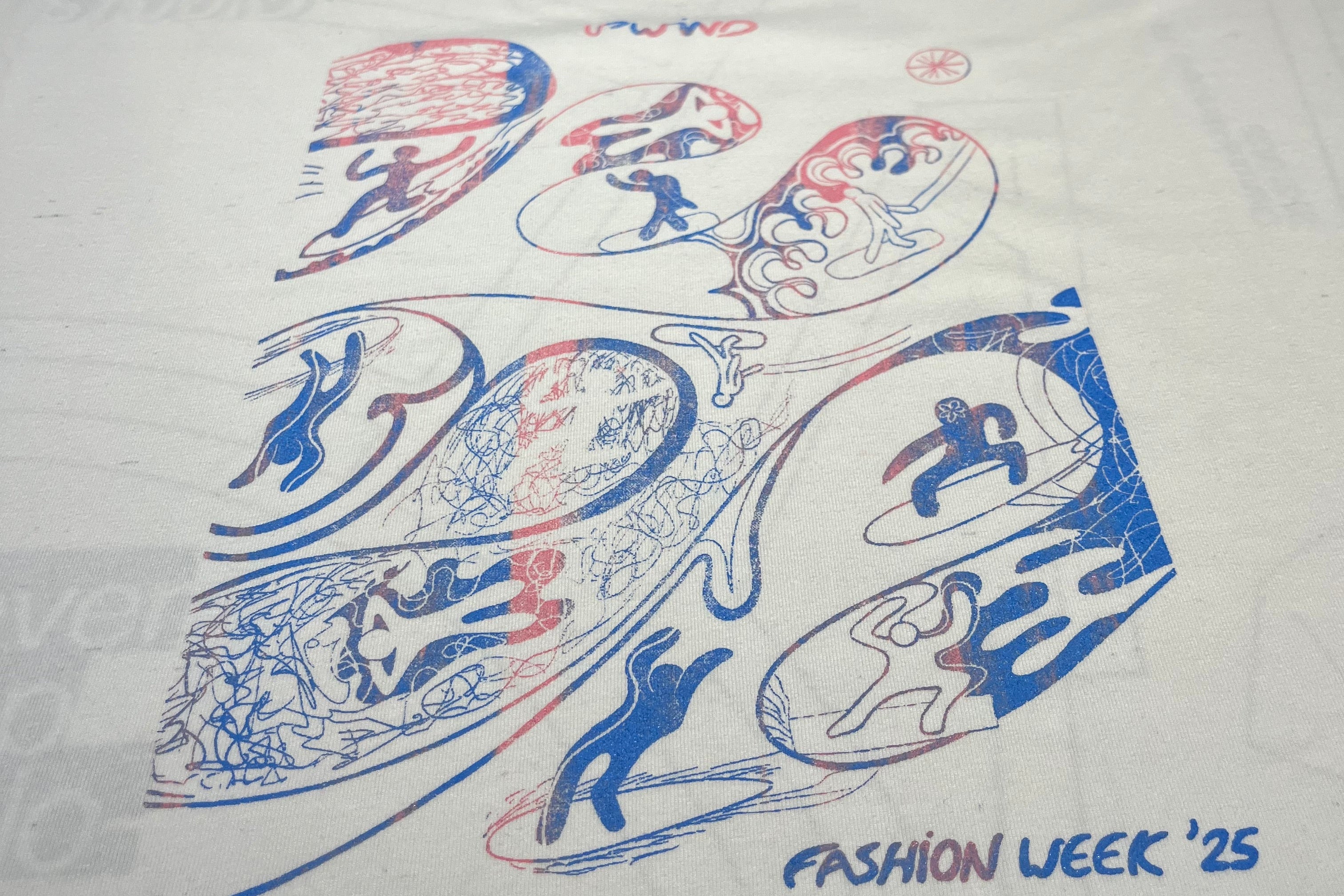 UPWIND serigraphy design sheets showing custom screenprint options for recycled t-shirts — Fashion Week 2025